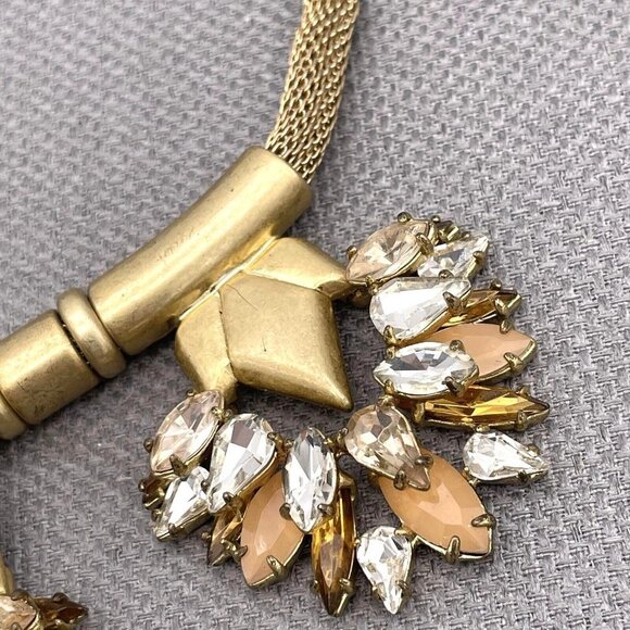 Stella & Dot Helena Statement Necklace Crystals Mesh Chain Gold Tone 17"-21" - Picture 5 of 9